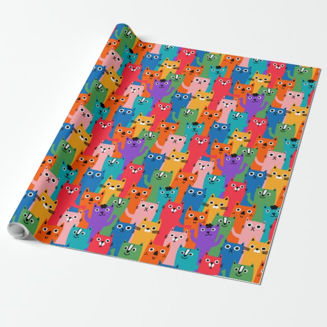 Colorful cats pattern wrapping paper (Unrolled)