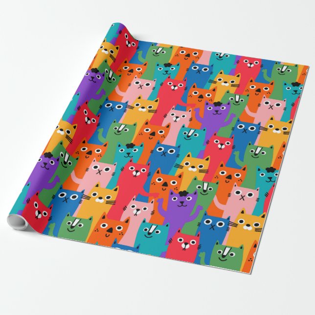 Colorful cats pattern wrapping paper (Unrolled)