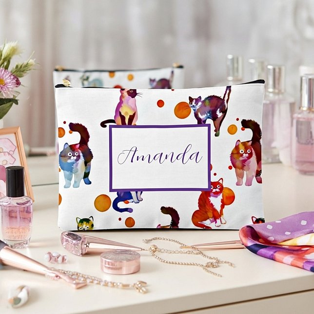 Colorful cats personalized accessory pouch (Creator Uploaded)