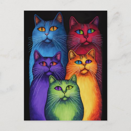 Colorful Cats Postcard