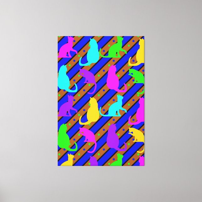 Colorful Cats stripes and polkadots Animal art Canvas Print (Front)