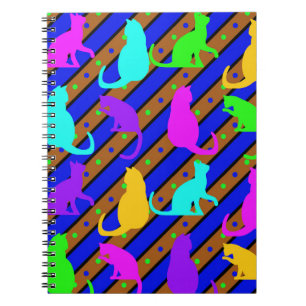 Colorful Cats stripes and polkadots Animal art Notebook