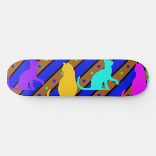 Colorful Cats stripes and polkadots Animal art Skateboard