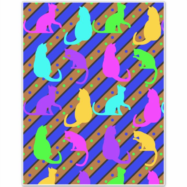Colorful Cats stripes and polkadots Animal pop art Sticker (Front)