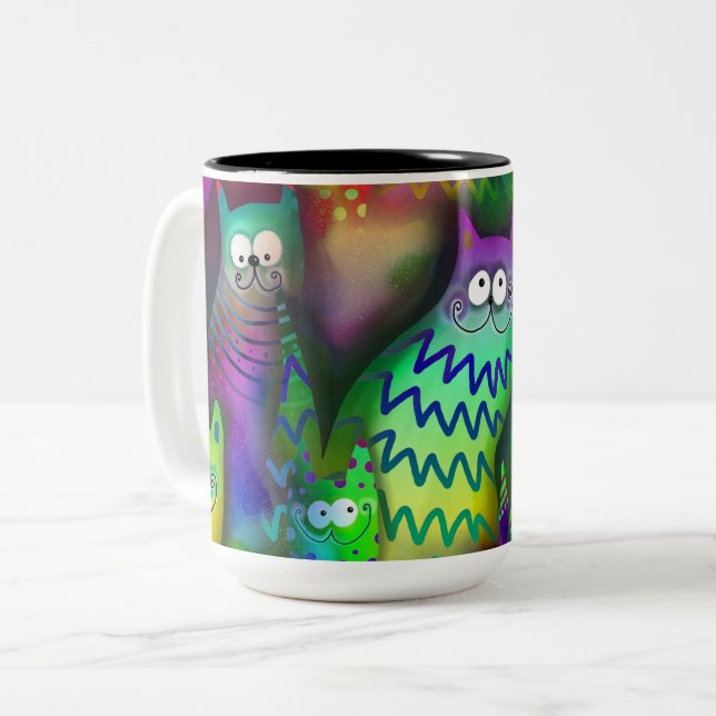 Colorful cats Two-Tone coffee mug (Front Left)