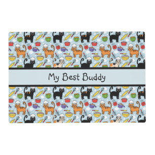 Colorful Cats Wearing Chef Hats Toque Blanche Pet Placemat
