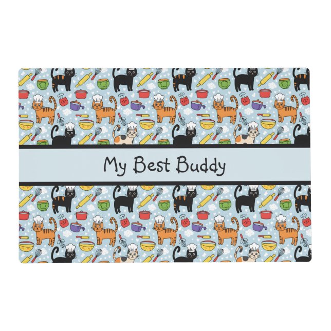 Colorful Cats Wearing Chef Hats Toque Blanche Pet Placemat (Front)