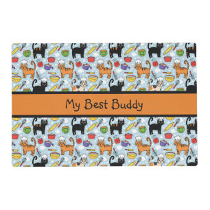 Colorful Cats Wearing Chef Hats Toque Blanche Pet Placemat