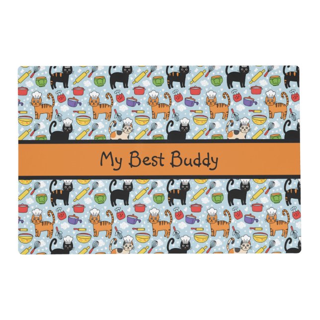 Colorful Cats Wearing Chef Hats Toque Blanche Pet Placemat (Front)
