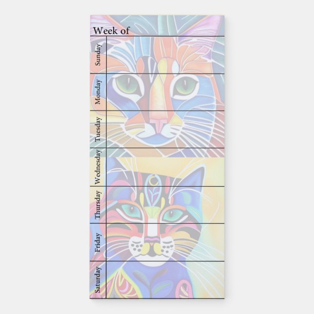 Colorful cats week planner magnetic notepad (Front)