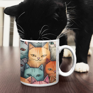 Colorful Cats Whimsical Doodle  Coffee Mug