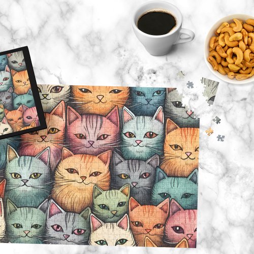Colorful Cats Whimsical Doodle  Jigsaw Puzzle