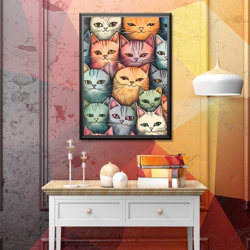 Colorful Cats Whimsical Doodle unframed Poster