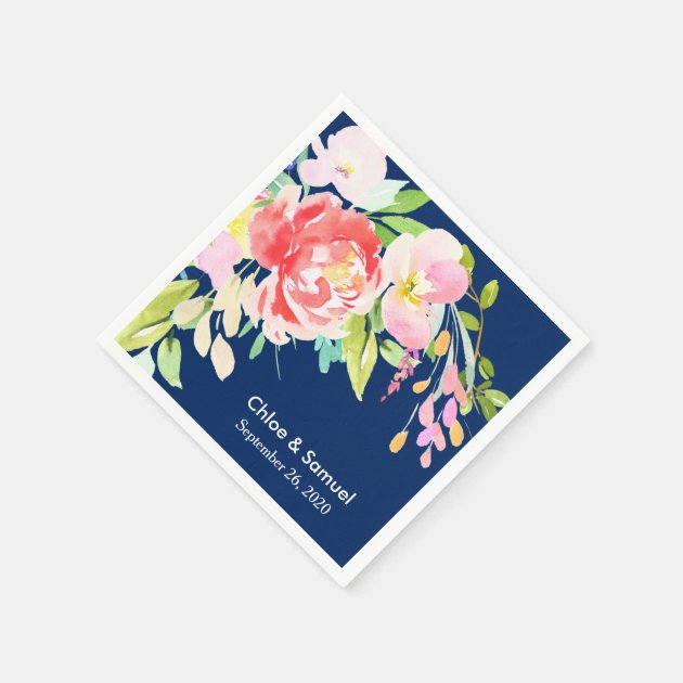 Colorful Cattails And Floral Wedding Napkin