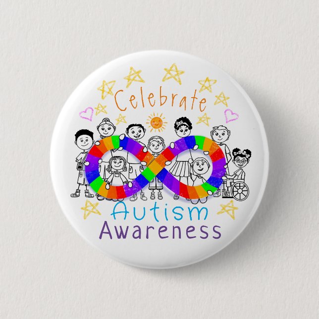 Colorful Celebrate Autism Awareness Button Pin (Front)