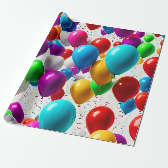 Colorful Celebration Balloon Design Wrapping Paper (Unrolled)