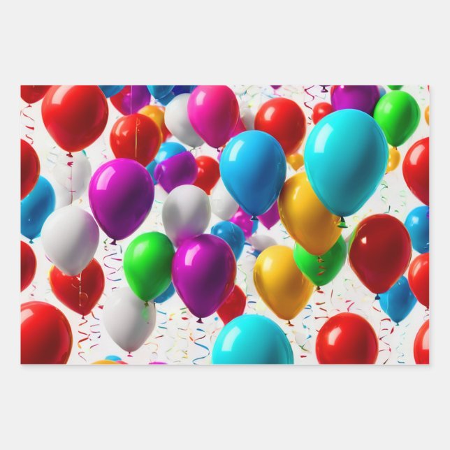 Colorful Celebration Balloon Design Wrapping Paper Sheets (Front)