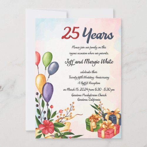 Colorful Celebration Of 25th Wedding Anniversary  Invitation