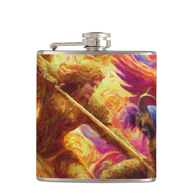 Colorful Celestial Conflict Abstract Painting Flask (Front)