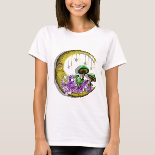 Colorful Celestial moon mushroom spiritual  T_Shirt