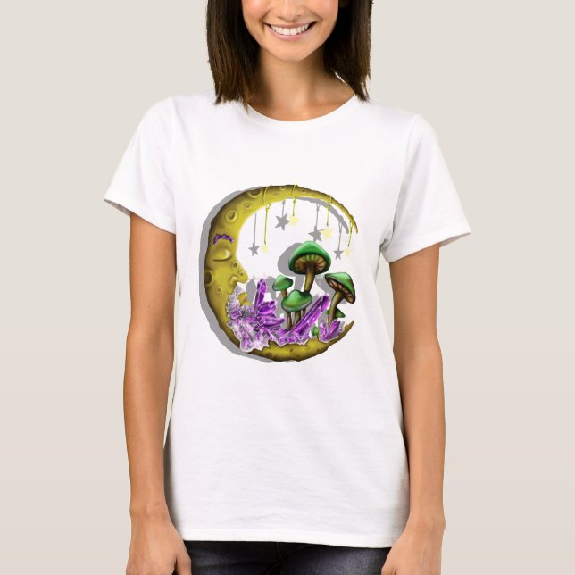 Colorful Celestial moon mushroom spiritual  T-Shirt (Front)