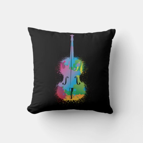 Colorful Cello Retro Music Lover Cellist Throw Pillow