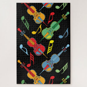 Colorful Cellos and Music Notes Pattern Jigsaw Puzzle