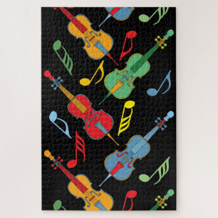 Colorful Cellos and Music Notes  Pattern Jigsaw Puzzle