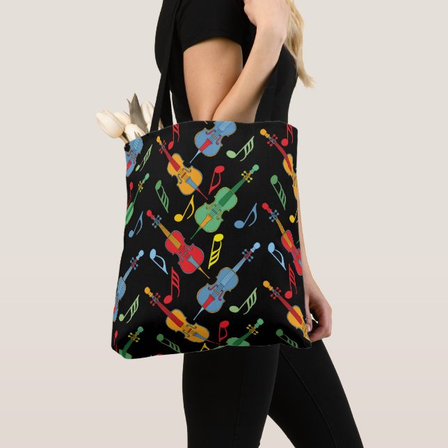 Colorful Cellos and Music Notes  Pattern Tote Bag (Close Up)