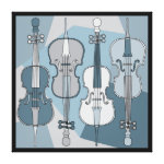 four Colorful Cellos in shades of blue Canvas Print