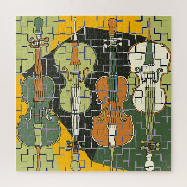 Colorful Cellos Pattern Blues Jigsaw Puzzle (Vertical)