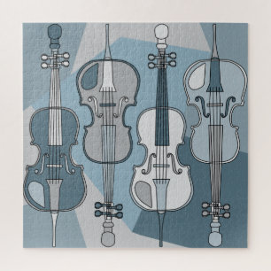 Colorful Cellos Pattern Blues Jigsaw Puzzle