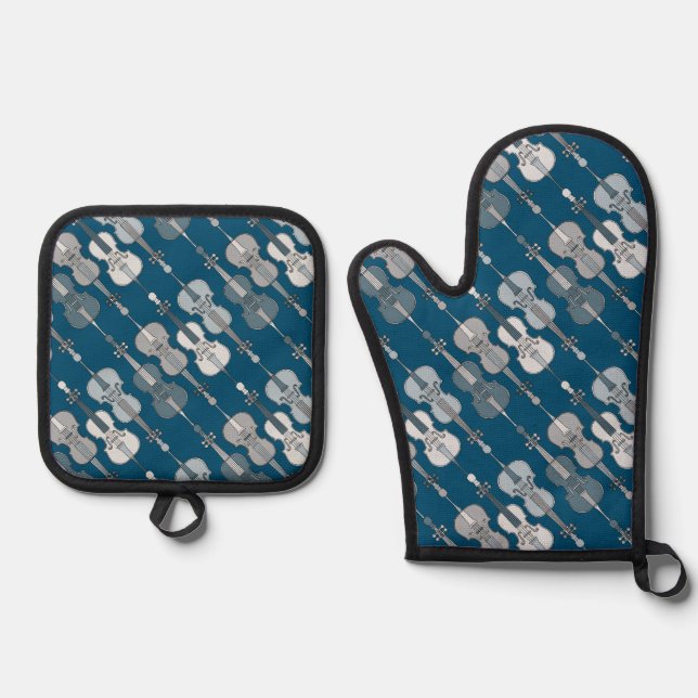 Colorful Cellos Pattern  Oven Mitt & Pot Holder Set (Front)