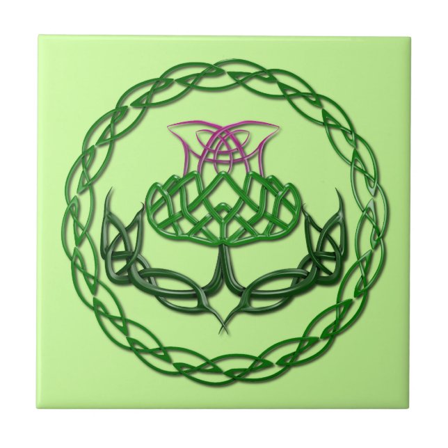 Colorful Celtic Knot Thistle Ceramic Tile (Front)