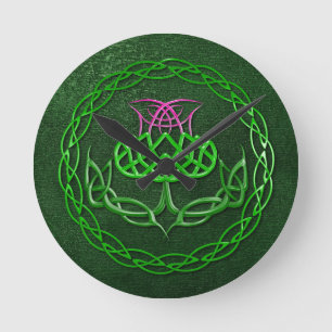 Colorful Celtic Knot Thistle Round Clock