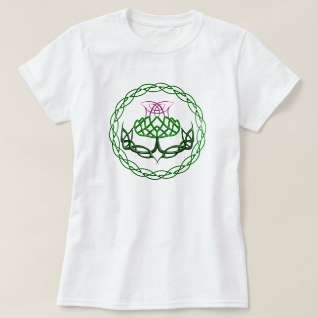 Colorful Celtic Knot Thistle T-Shirt (Design Front)