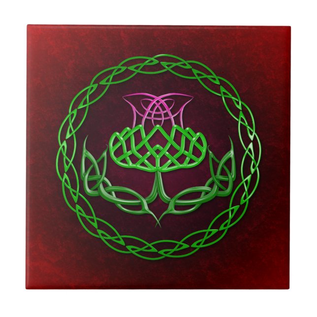 Colorful Celtic Knot Thistle Tile (Front)