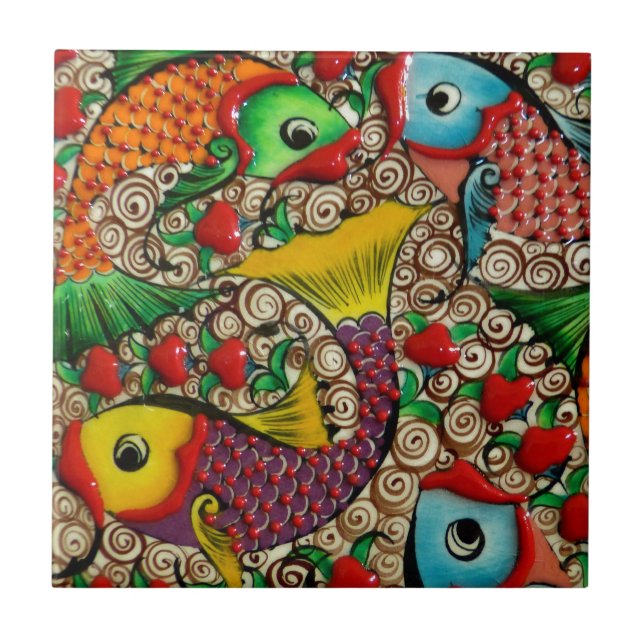 Colorful Ceramic Fish Art Ceramic Tile (Front)