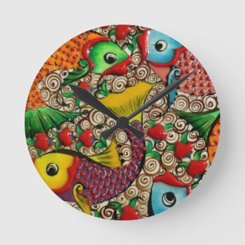 Colorful Ceramic Fish Art  Wall Clock by LittleThingsDesigns at Zazzle