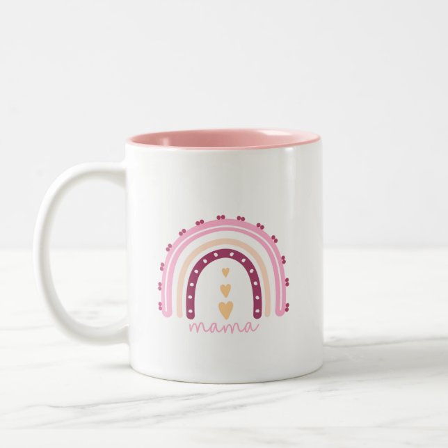Colorful Ceramic Mama Mug with Bohemian Rainbow (Left)