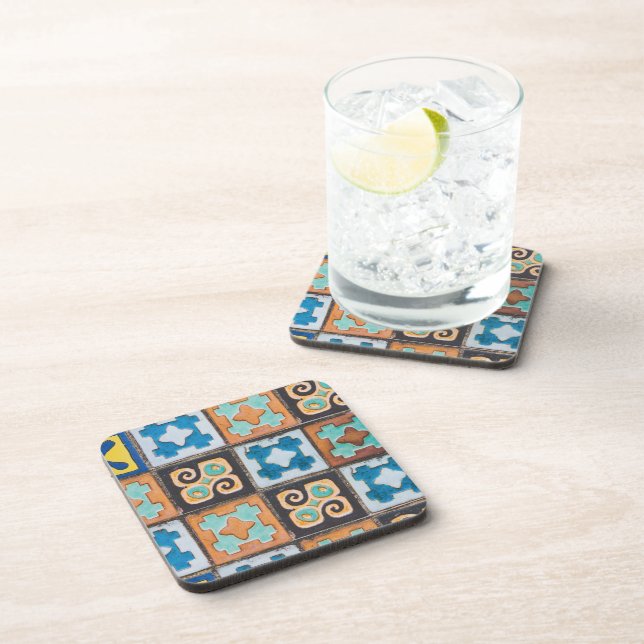 Colorful Ceramic Tiles Pattern Design Beverage Coaster (Right Side)