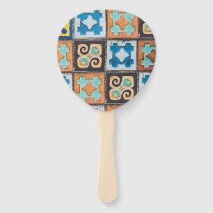 Colorful Ceramic Tiles Pattern Design Hand Fan