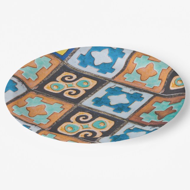 Colorful Ceramic Tiles Pattern Design Paper Plates (Angled)