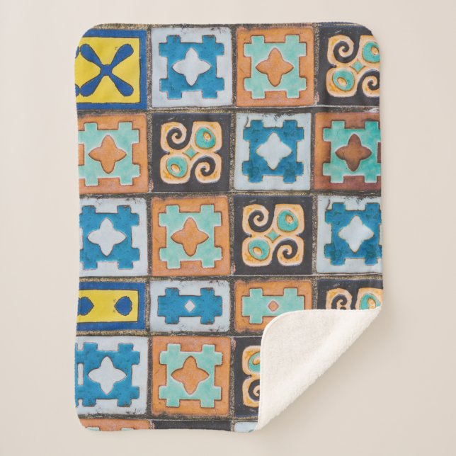 Colorful Ceramic Tiles Pattern Design Sherpa Blanket (Front)