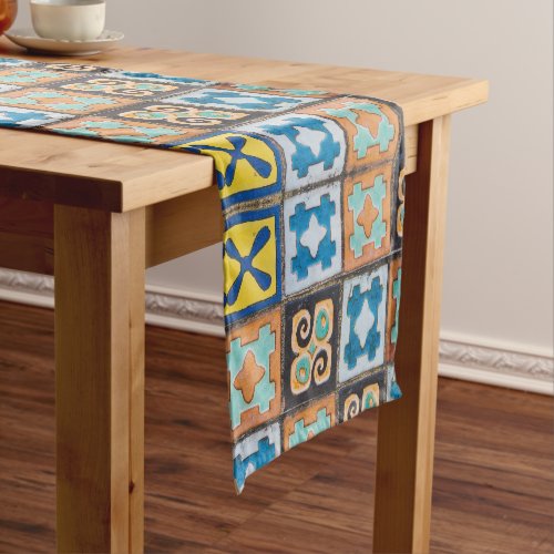 Colorful Ceramic Tiles Pattern Design Short Table Runner