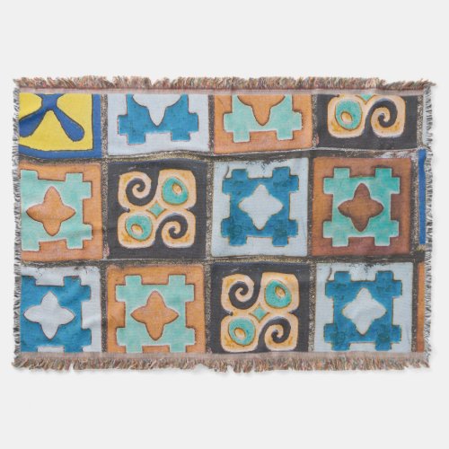 Colorful Ceramic Tiles Pattern Design Throw Blanket