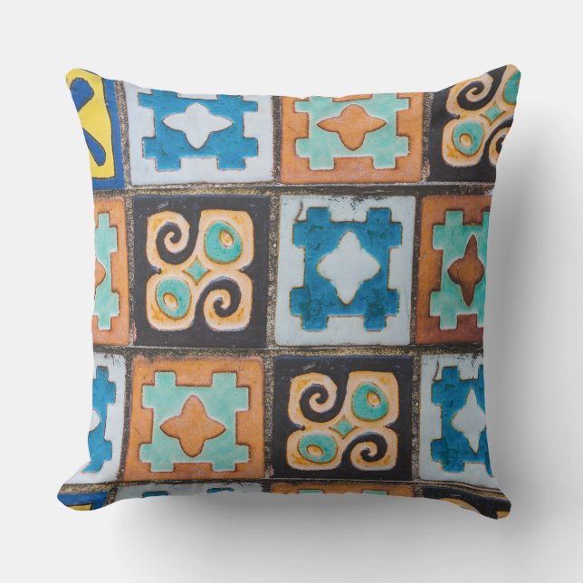 Colorful Ceramic Tiles Pattern Design Throw Pillow (Front)