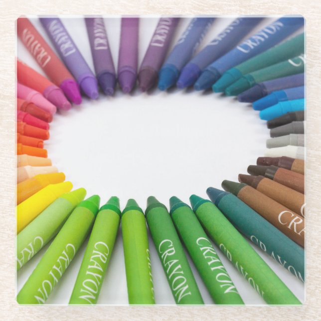 Colorful chalk crayons glass coaster (Front)