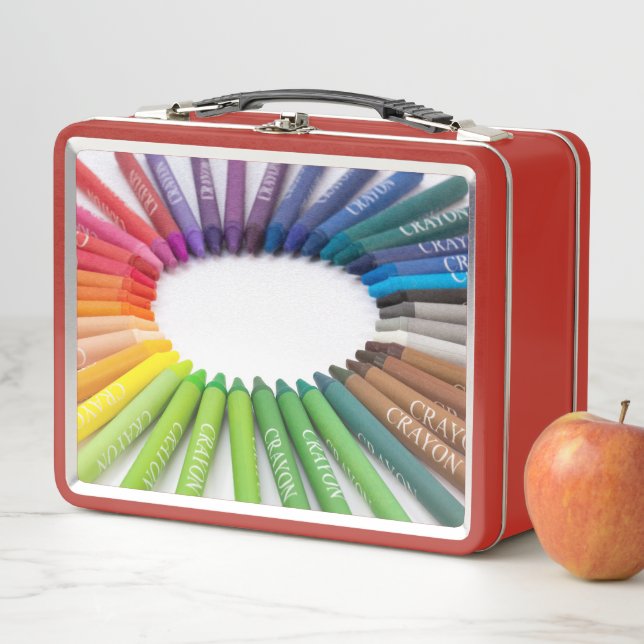 Colorful chalk crayons metal lunch box (In Situ)