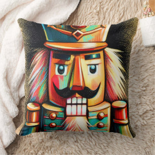Colorful Chalk Drawing Christmas Nutcracker Throw Pillow